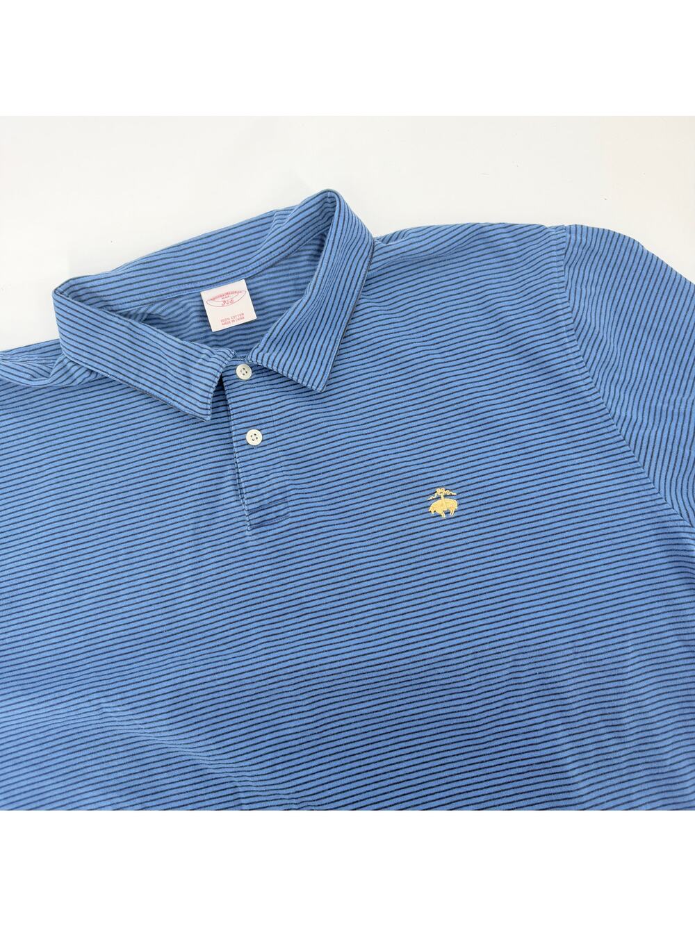 Brooks Brothers Men Size XXL Blue Striped Polo Shirt Short Sleeve Knit